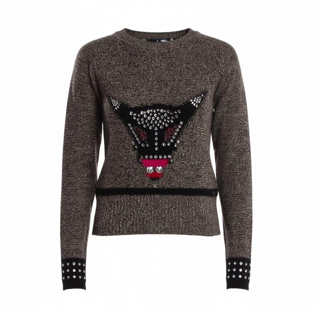 Vintage Sonia Rykiel Brown Wool Fox Crystal Sweater Size XS/S
